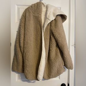 Brown and cream irreversible Sherpa jacket